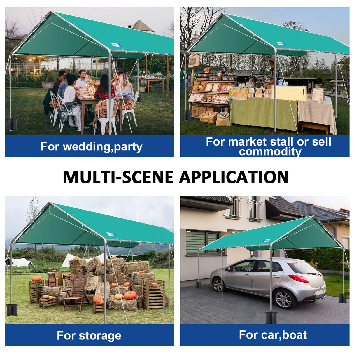 10x20 ft Heavy Duty Car Canopy Galvanized Frame Carport Outdoor Party Tent Boat Shelter with Reinforced Structure, No Sidewall - Green SAILARY