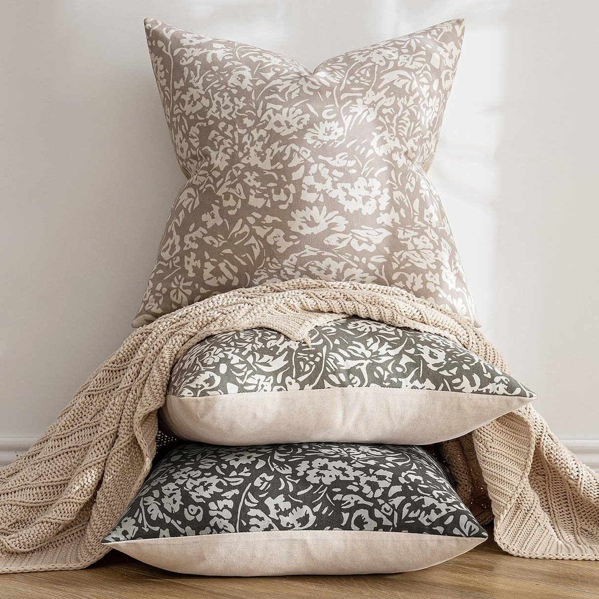 MIULEE Floral Pillow Covers Decorative Throw Pillow Covers 18x18 Pack of 2 Modern Linen Cushion Covers Farmhouse Neutral Pillow Covers for Living Room Sofa Bed,Cream Oatmea MIULEE