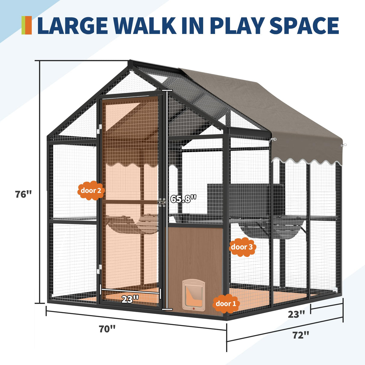 Aluminum Extra Large Catio Outdoor Cat Enclosure for Multiple Cats, Catio Large Cat Run, Cats Run Enclosure Walk in Kitten Condo with Channels, Side Door, UV Proof Cover, Huge Condo, Platform Reljofum