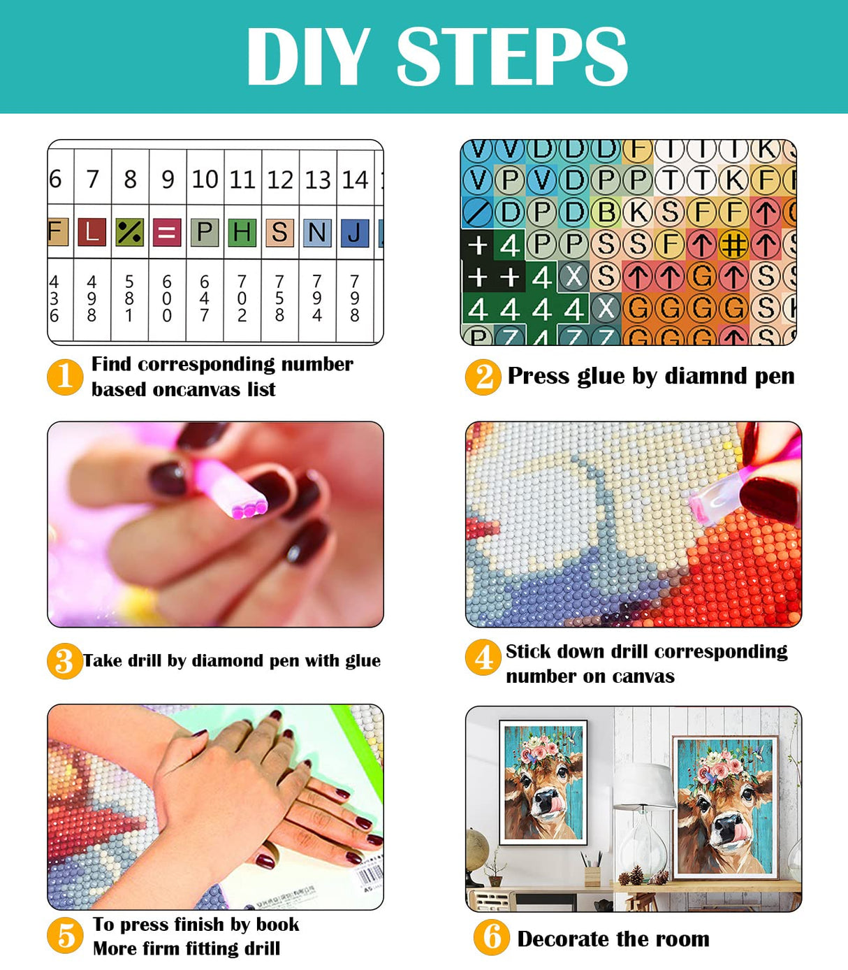 Diamond Painting Kits for Adults&Beginners DIY 5D Diamond Art Paint with Round Diamonds Full Drill Cow Gem Art Painting Kit for Home Wall Decor Gifts(12x16inch/30×40cm) TINY FUN