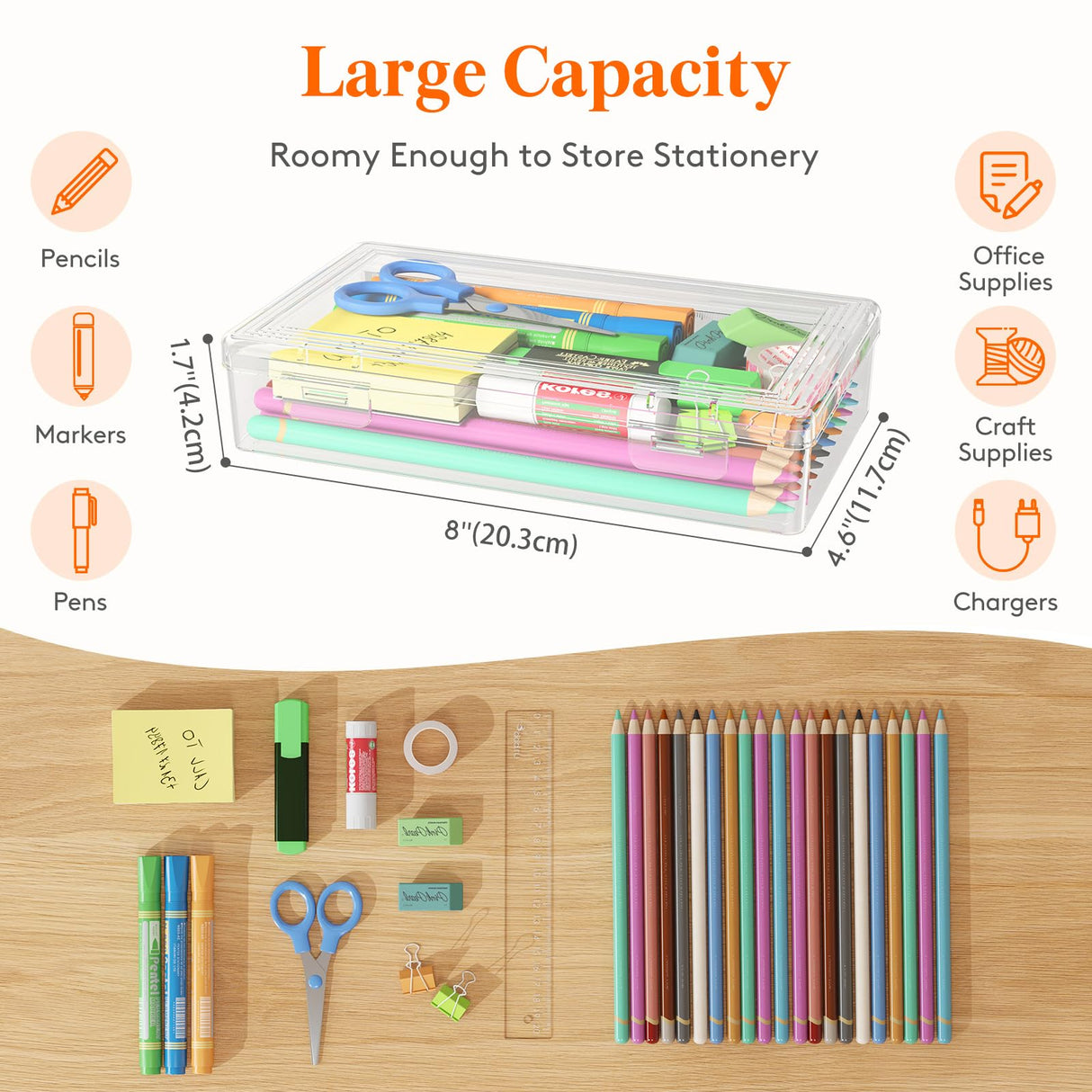 Lifewit Plastic Pencil Box with Snap-tight Lid, Large Capacity Hard Pencil Case, Craft organizer for Art Supply,Office, 4 Pack Lifewit
