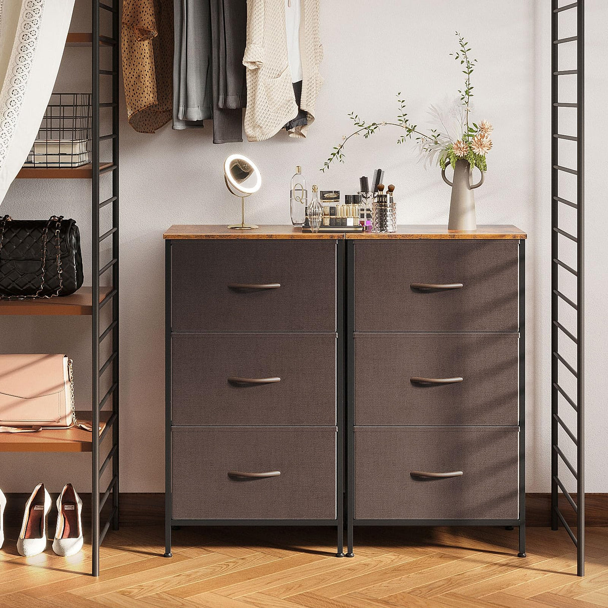 AODK Dresser for Bedroom Nightstand Small Dresser Chest of Drawers End Table for Living Room, Closet Dresser with 3 Storage Drawers Organizer Clothes, Brown AODK