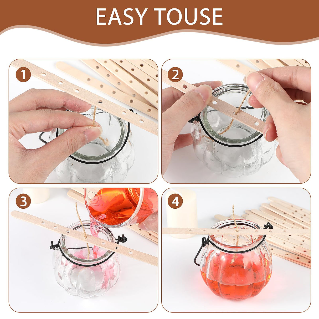 Gjinxi Wooden Candle Wick Holders 50 Pcs Multiwick Centering Device Holders Supplies Crafting Making Candle Wicks Bars Wax Stick Clips Center Tool for DIY Material Package Mold Gjinxi