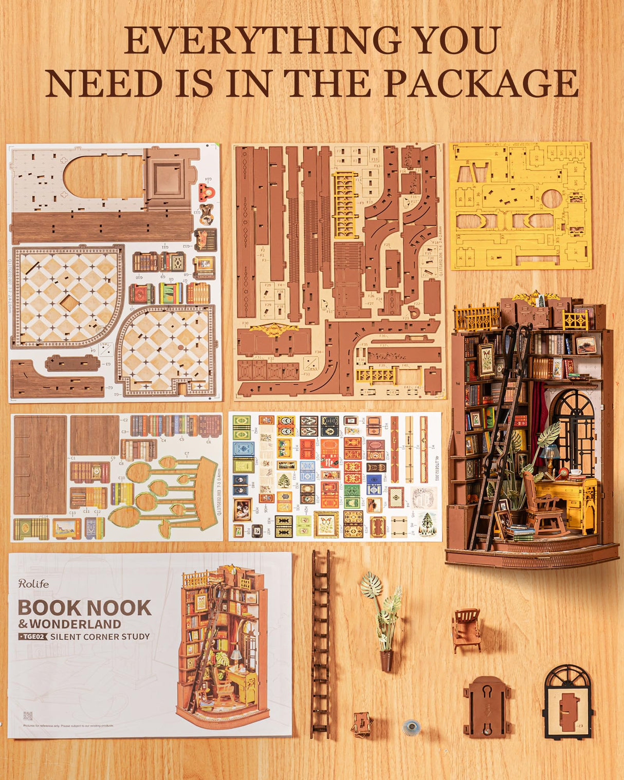 Rolife DIY Book Nook Kit Silent Corner Study, 3D Puzzles Creative British Bookend Bookshelf Decor for Adults, Tiny House Miniature Kits Model Building Kits, DIY Crafts/Gifts for Teens & Book Lovers Rolife