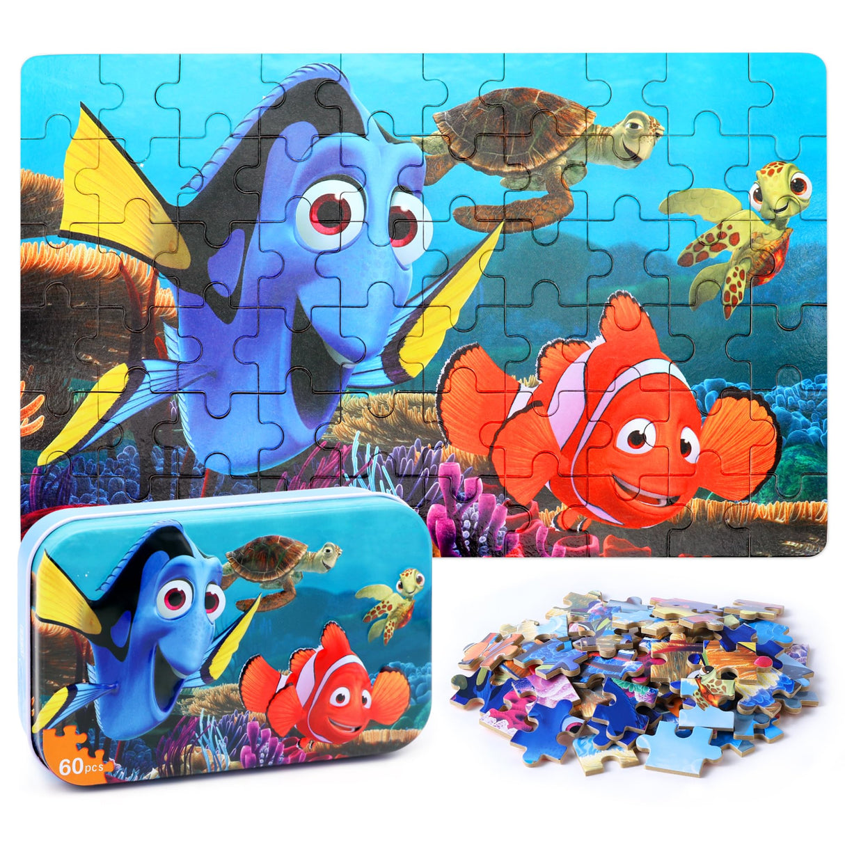 LELEMON Ocean Puzzles for Kids Ages 4-8,Underwater World 60 Piece Puzzles for Kids Ages 3-5,Children Jigsaw Puzzles Kids Puzzles in a Metal Box,Educational Learning Puzzle Toys for Girls and Boys LELEMON