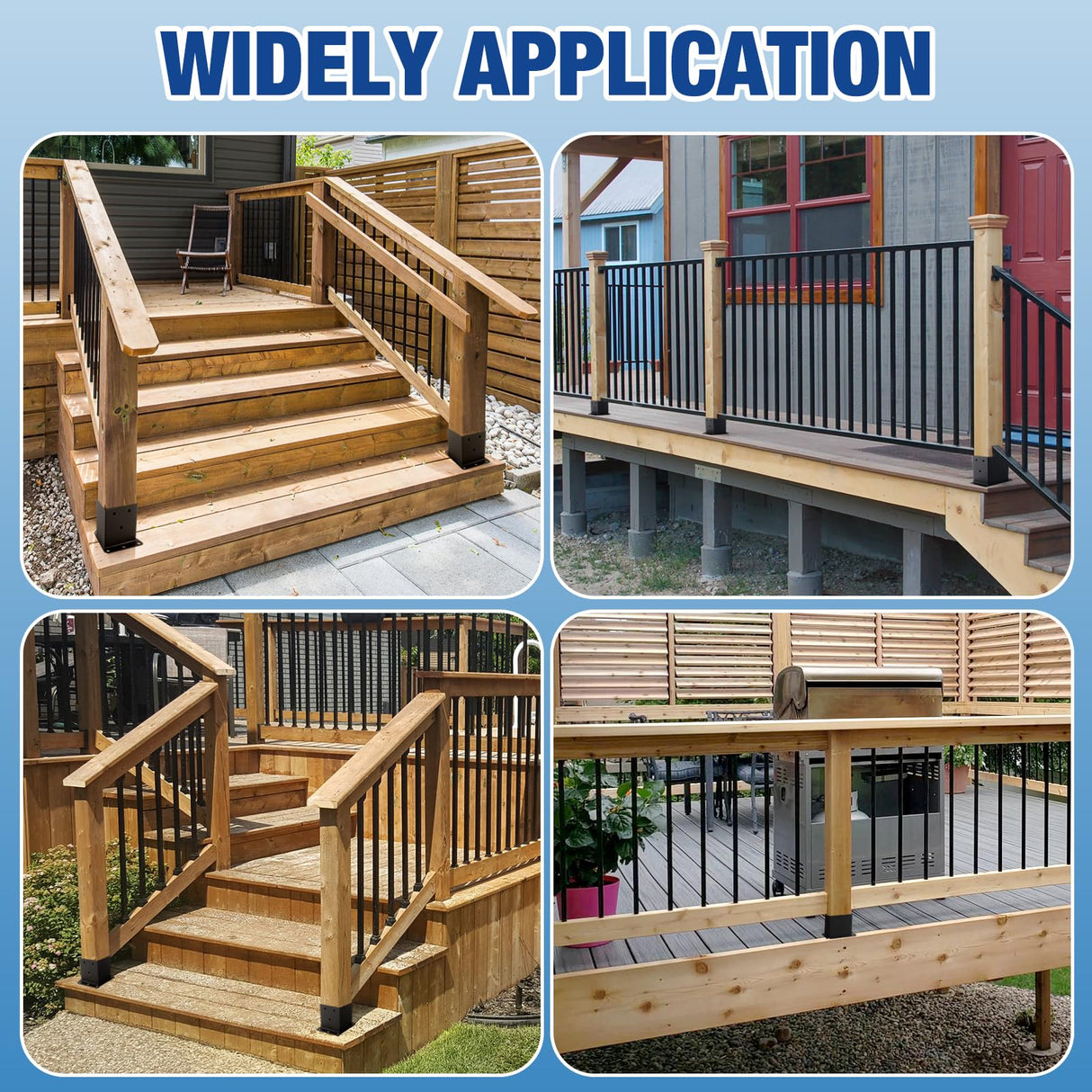 4x4 Post Base, 8 Pcs Post Brackets (Inner Size 3.6"x3.6") Black Powder-Coated Heavy Duty 4x4 Post Bracket for Deck Railing Kits ,Patio Post Anchor Porch, Handrail, Pergola and Mailboxes XIHUWZ