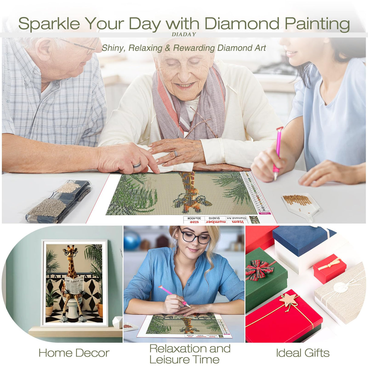 DIADAY Giraffe Diamond Art Kits for Adults, 5D Full Drill Diamond Painting Kits for Beginners, DIY Round Gem Art Crafts for Home Wall Decor Gift, 12 x 16 Inches DIADAY