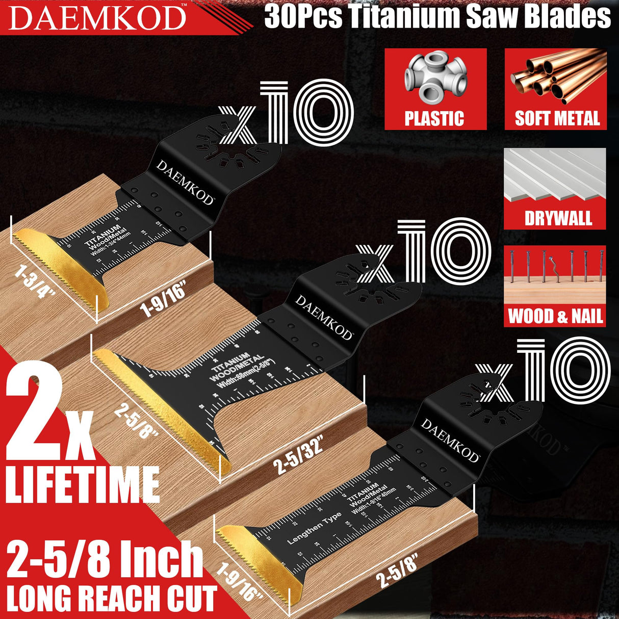 DAEMKOD 30 Pack Titanium Oscillating Tool Blades Metal Cutting, Professional Saw Blades for Soft Metal Nails Hard Material and Wood Plastic, Multi Tool Blades Kit for Oscillating Tool Accessories DAEMKOD