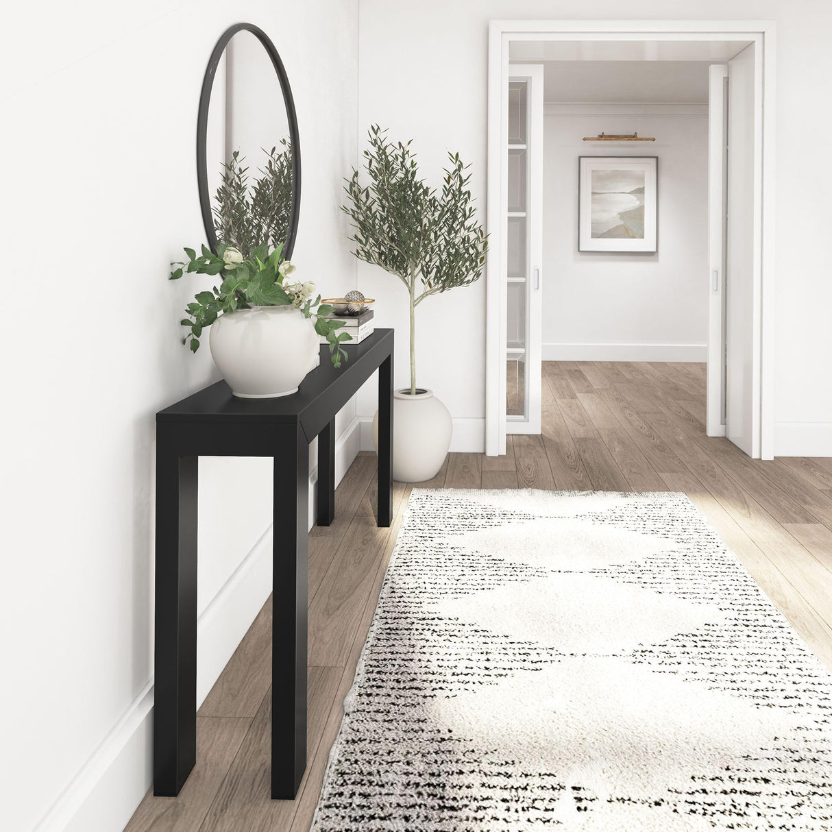 Plank+Beam Modern Solid Wood Console Table, 56 Inch, Sofa Table, Narrow Entryway Table for Hallway, Behind The Couch, Living Room, Foyer, Easy Assembly, Black Plank+Beam