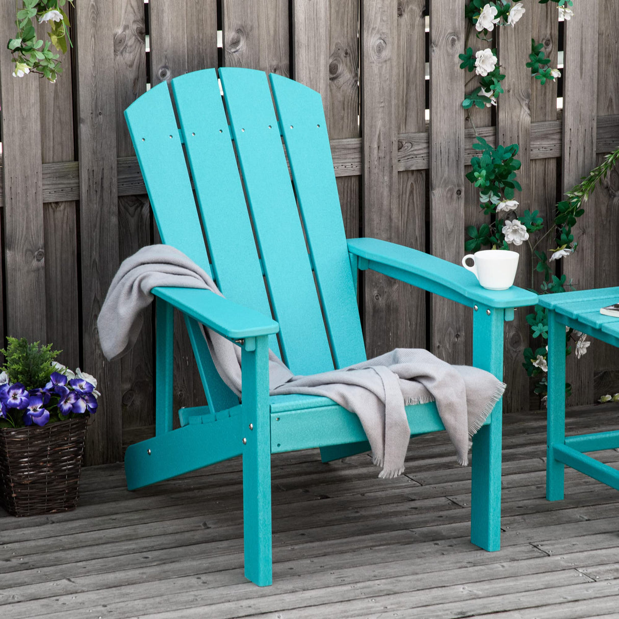 Outsunny Adirondack Chair, HDPE Fire Pit Chair, Weather Resistant Outdoor Chair for Patio, Garden, Backyard, Lawn, Turquoise Outsunny