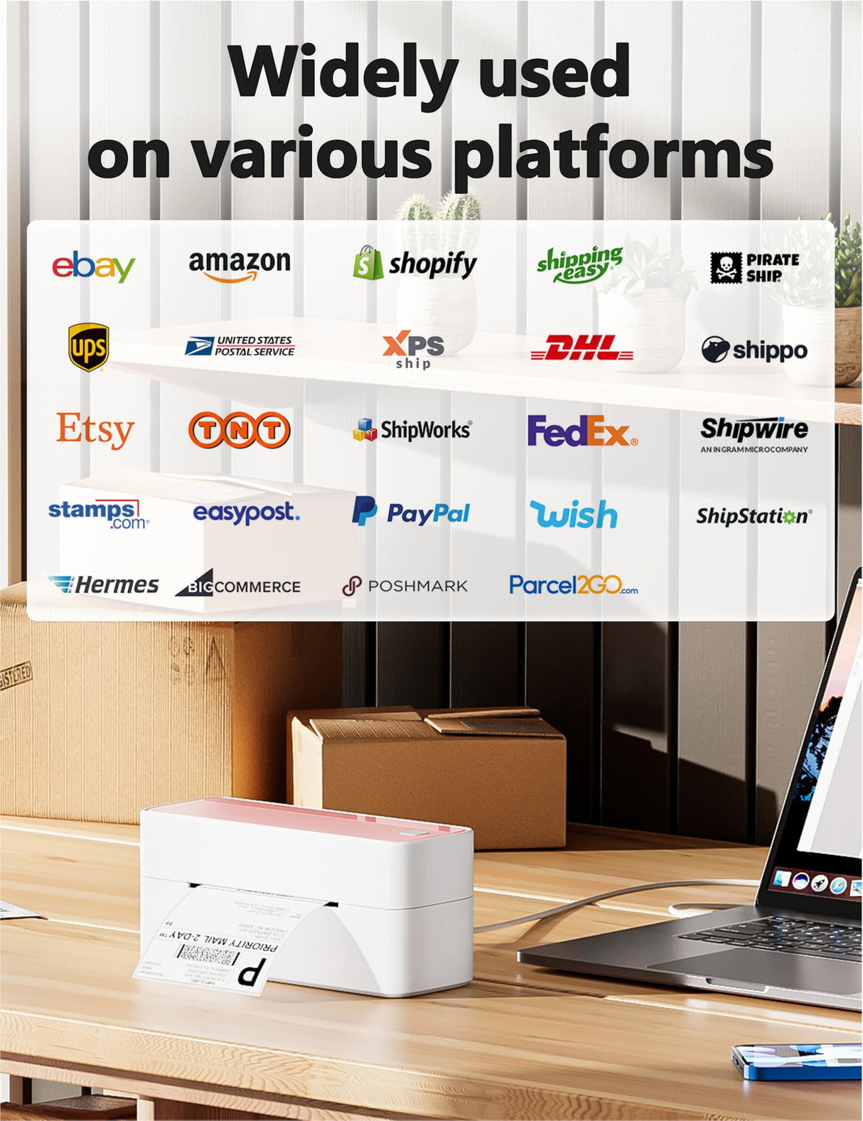 Phomemo Bluetooth Thermal Label Printer, 241BT 4X6 Wireless Shipping Labels Printer for Small Business, Pink Label Printers for Shipping Package, Compatible with iPhone, Android, Amazon, Shopify, USPS Phomemo