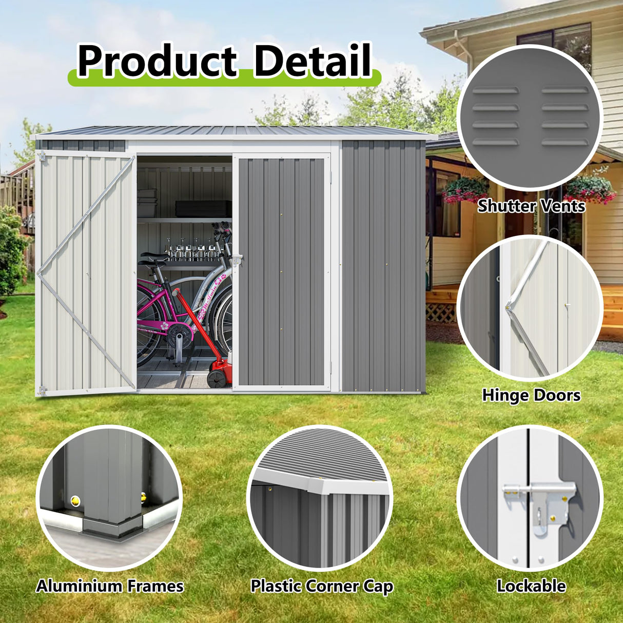 Thanaddo 6x8FT Lean to Shed Metal Outdoor Storage Sheds with Floor Frame,Large Tool&Lawn Mower Shed with Two Lockable Doors for Garden Backyard Patio Storage,Outside Waterproof Storage Shed Thanaddo