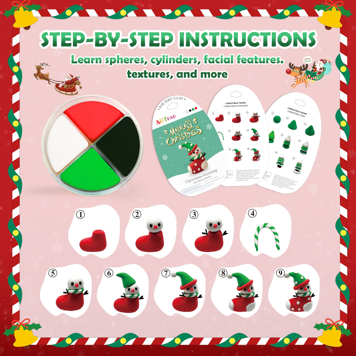 ARTPAR Air Dry Clay Kit for Kids,Christmas Carfts Supplies,12 Boxes Modeling Magic Clay Kit with Sculpting Tools Tutorials,Xmas Snowman Holiday Party Decor Gifts for Boys & Girls Age 3-12 Years ARTPAR