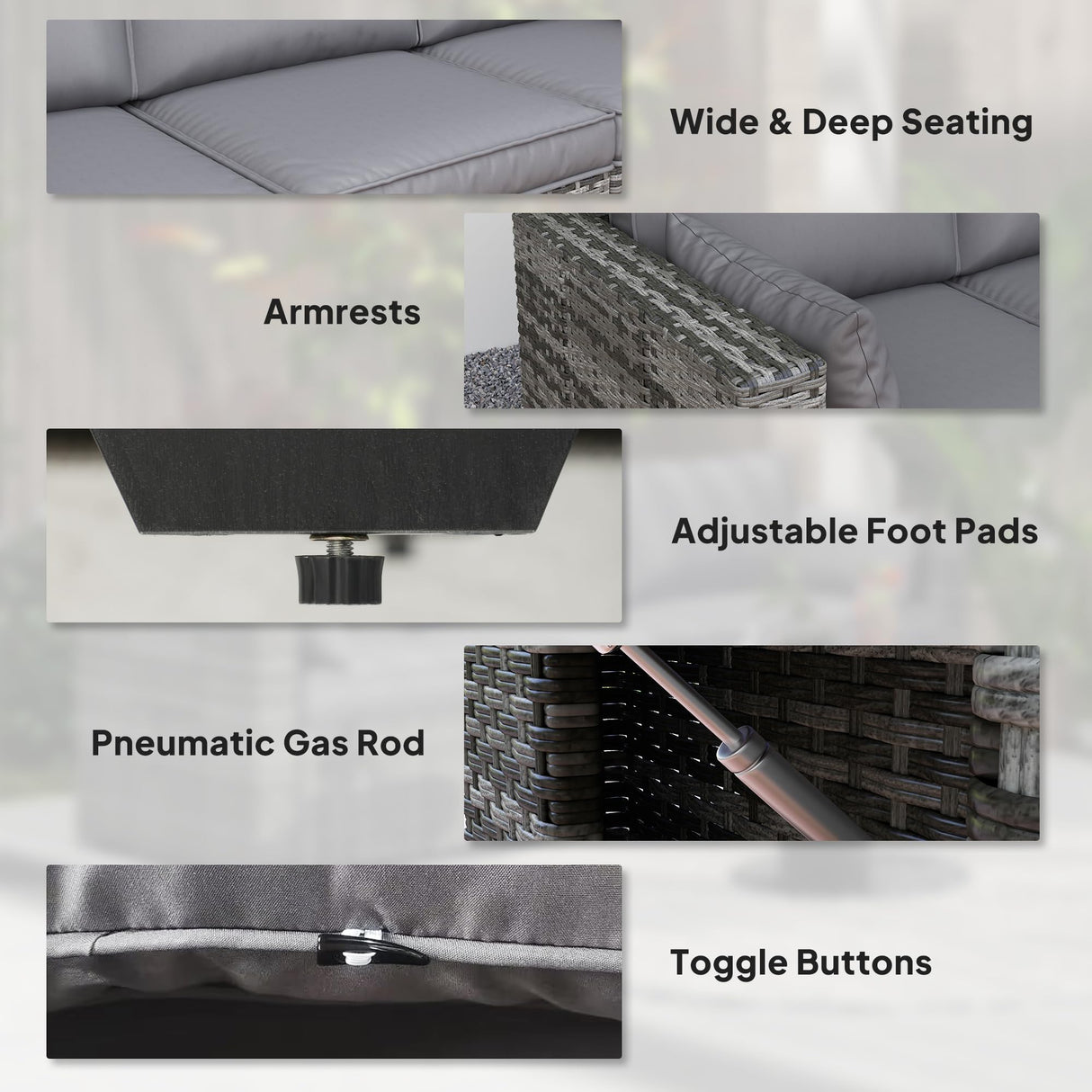 Outsunny 3 Seater Wicker Sofa with Side Tray Tables, Rattan Outdoor Patio Sofa with 6" Thick Back Cushions, Outdoor Wicker Couch with Deep Seating, Pillows for Porch, Garden, Backyard, Mixed Gray Outsunny