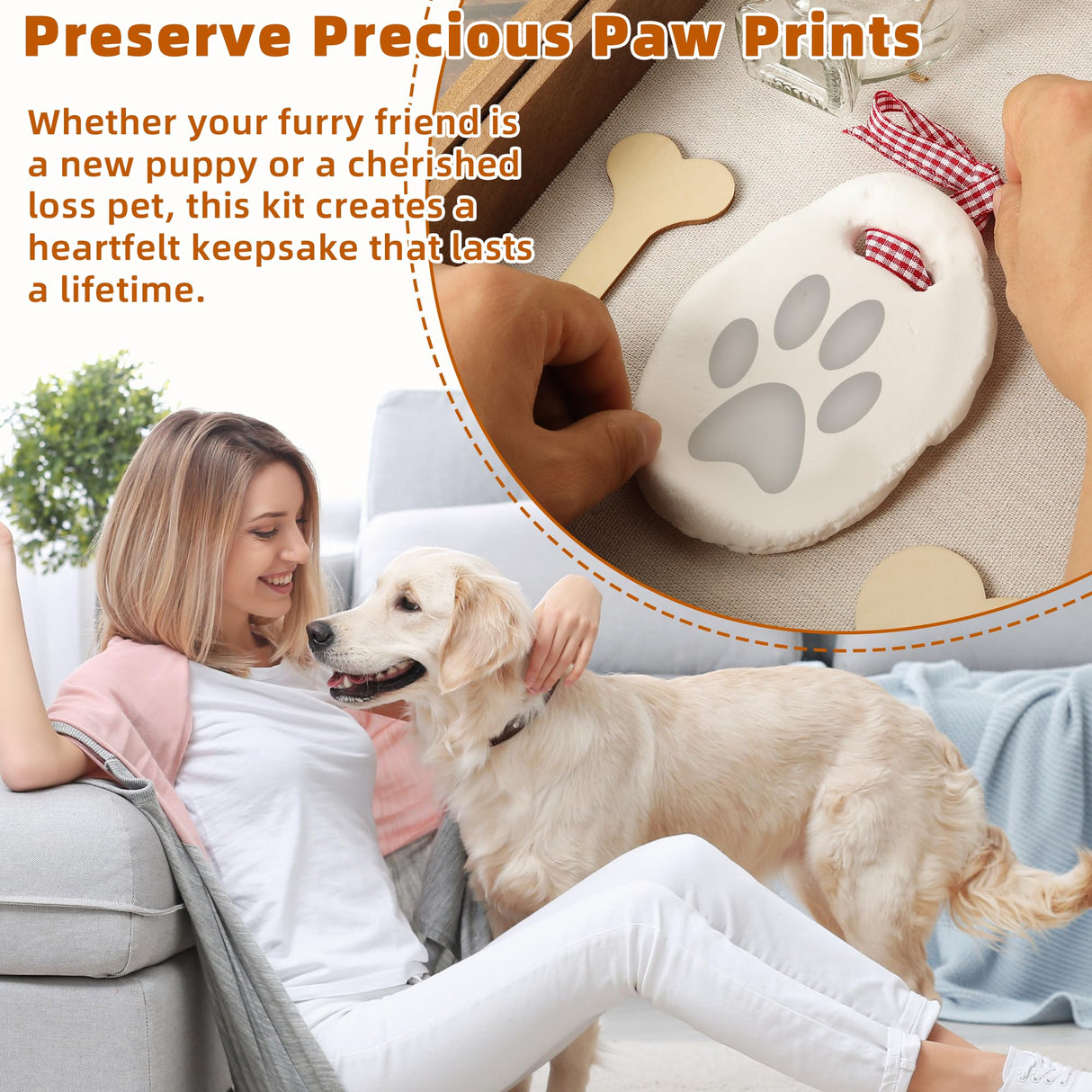 CALPALMY Pet Memorial Box - 11" x 9" Wooden Keepsake Shadow Box Kit with Paw Print Clay, Memorial Bottle & Photo Frame – Pet Loss Sympathy Gift for Dogs & Cats CALPALMY