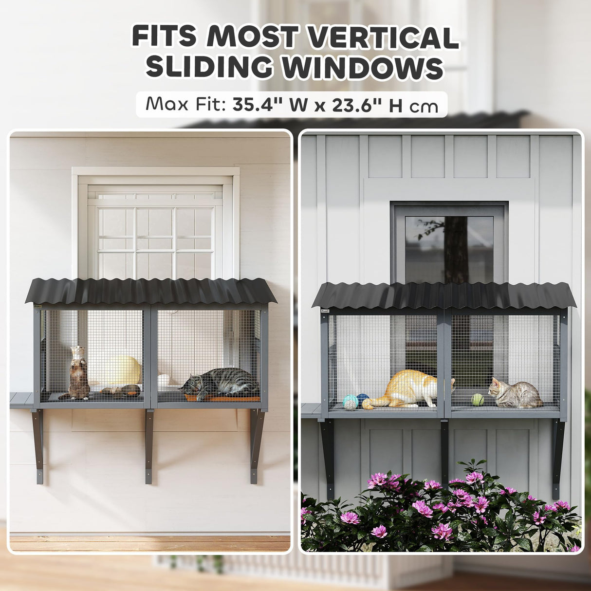 PawHut Cat Catio, Catio Outdoor Cat Enclosure for Multiple Kittens with Wooden Window Box, Jumping Platform for Safely Enjoying Outdoor Sights, Sunbathing, Napping, Playing, Gray PawHut