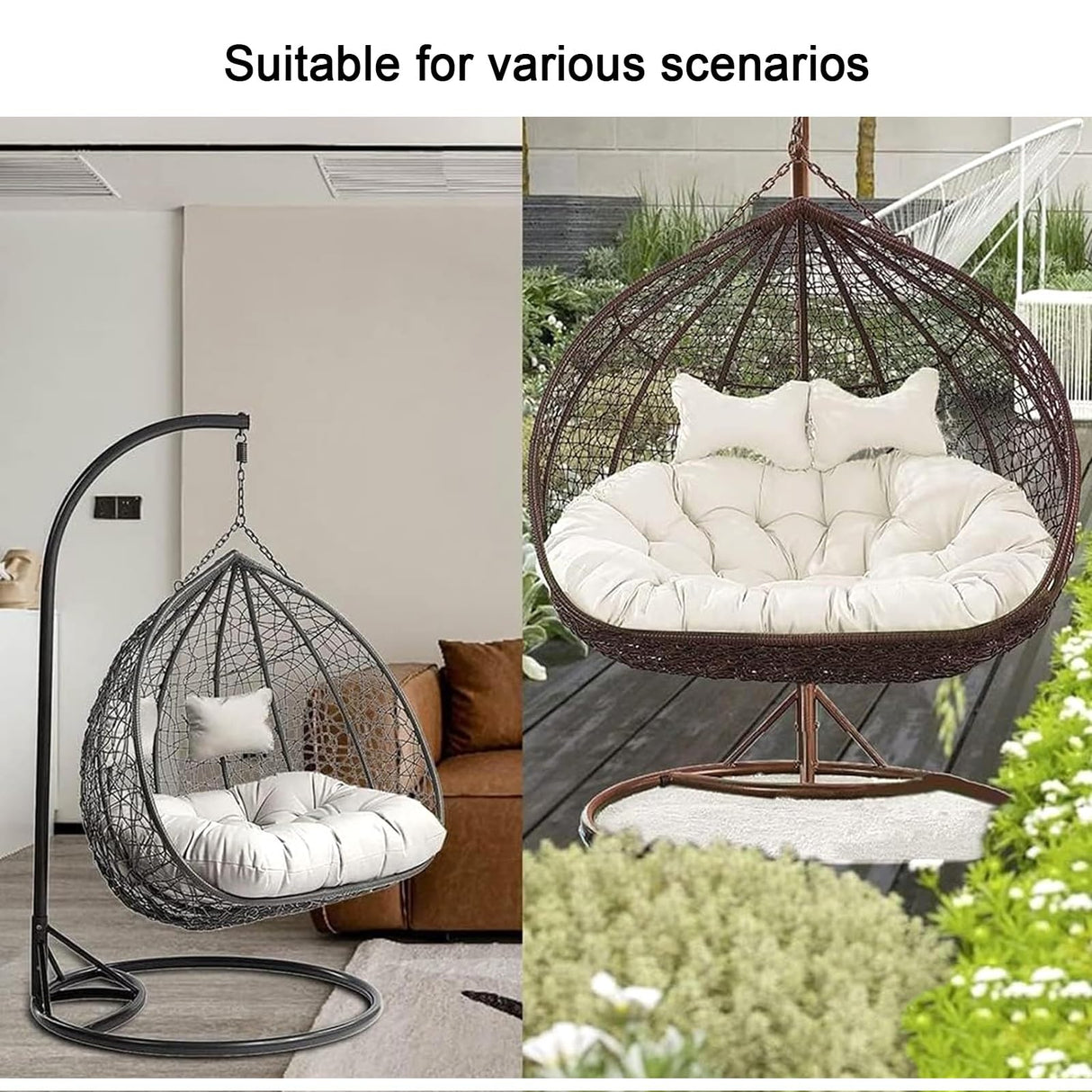 NANZHISM Double Egg Swing Hanging Patio Chair with 2 Pillows, Waterproof Foldable Hammock Hanging Basket Chair for Indoor Outdoor Balcony Patio Bedroom (Color : Khaki) NANZHISM
