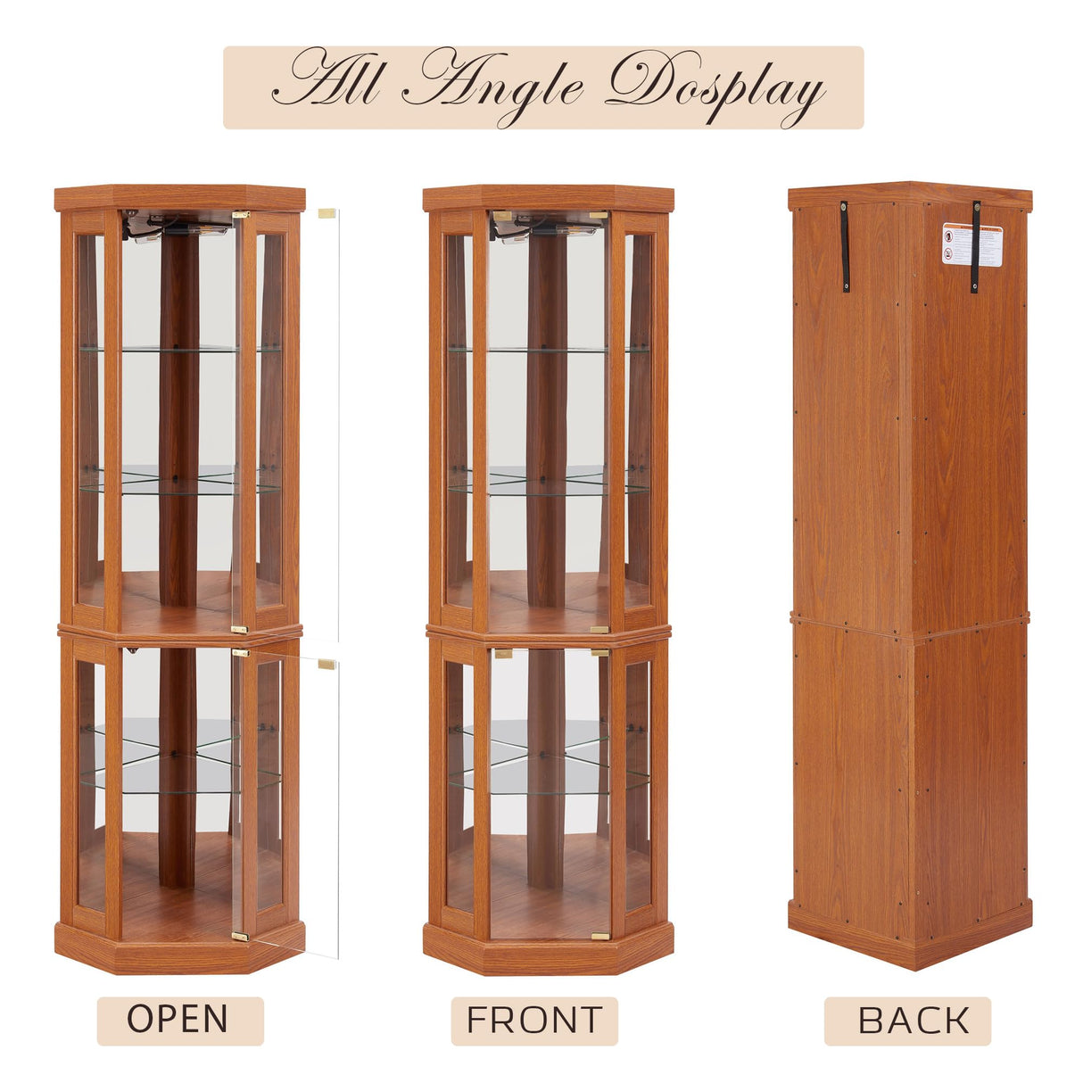 CKEASEAN Corner Curio Cabinet, 70" H Lighted Glass Display Cage with Tempered Glass Doors and Adjustable Shelves, Bulb Inclued, Wine Bar China Cabinet for Living Room Liquor Storage (Dark Oak) CKEASEAN