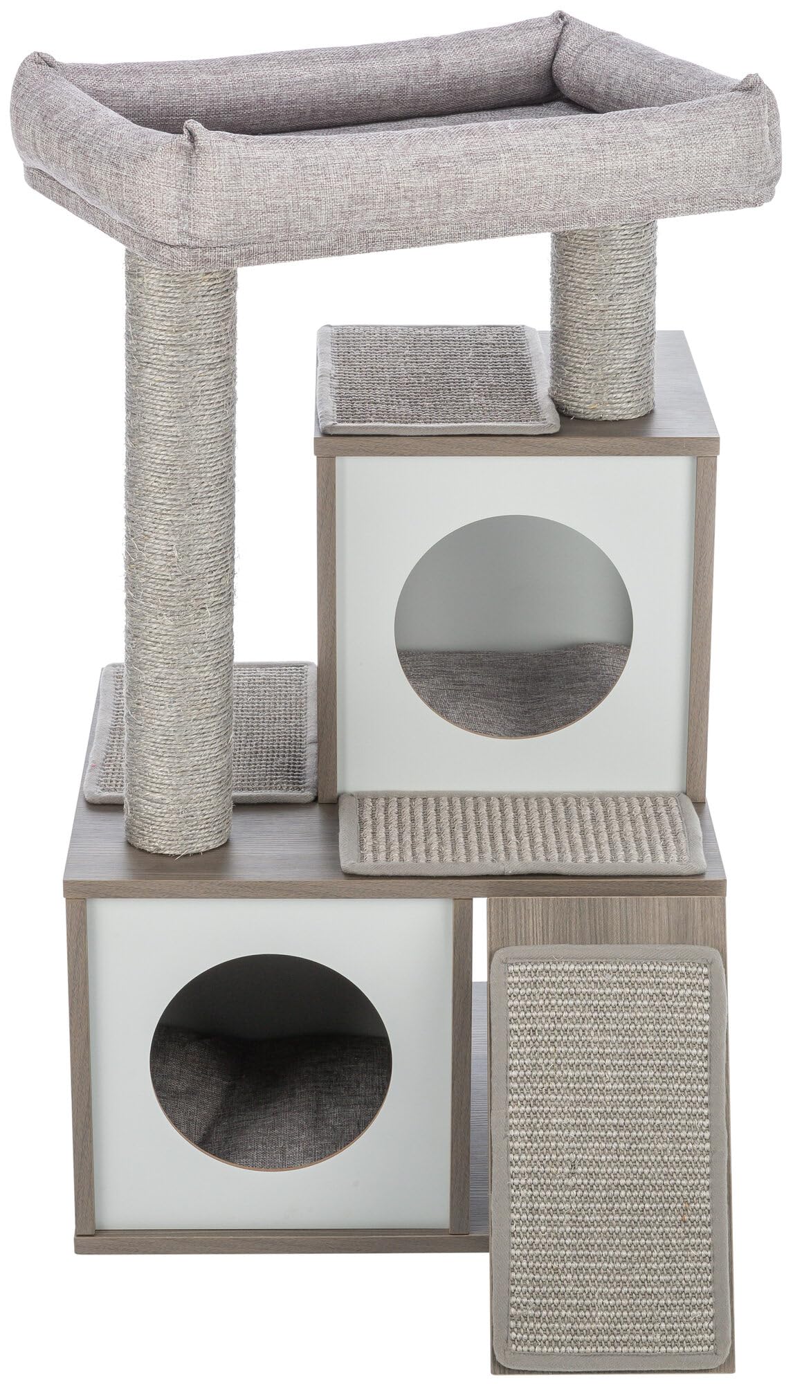 TRIXIE Mali 34-in Cat Tree, Modern Wood Cat Tower, Sisal Scratching Posts & Pads, 2 Condos, Sisal Ramp, Cozy Bed TRIXIE