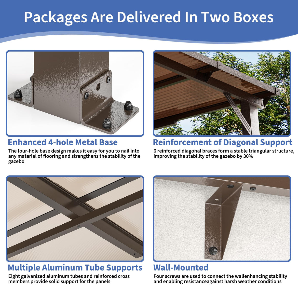 WKM 10X12 FT Gazebo for Patio,Large Wall-Mounted Lean to Gazebo Pergola with Roof on Clearance, Lean to Gazebo Hard Top, Lean to Gazebo Awnings for Patio, Decks, Porch and Backyard WKM