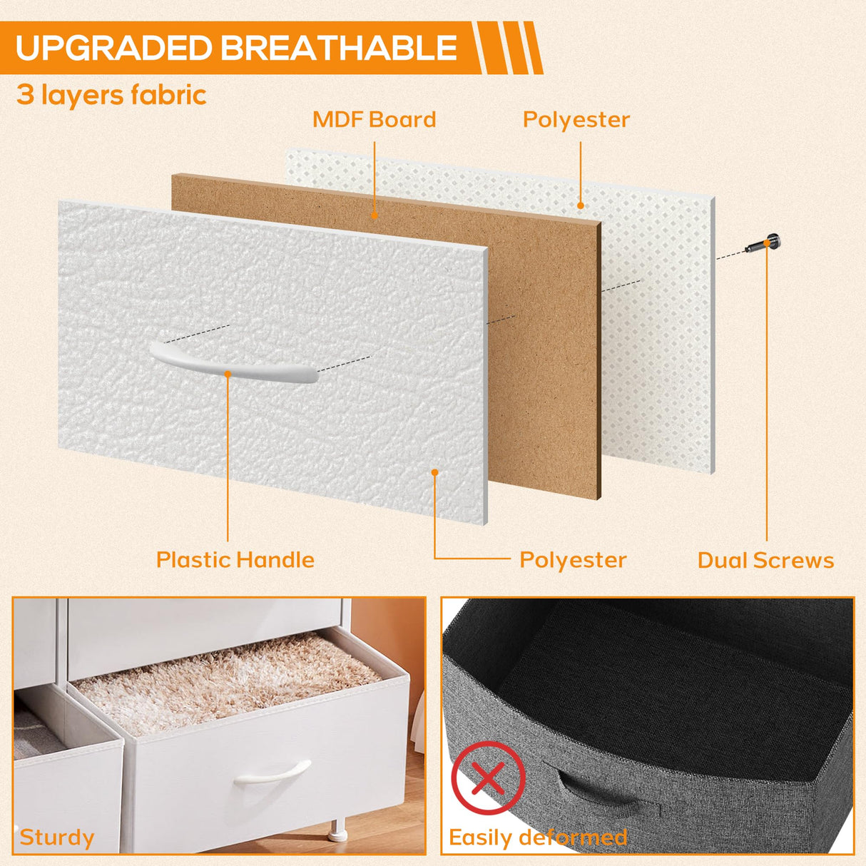 Dresser for Bedroom, 7 Storage Drawers, Wide Fabric Closet Chests Organizer Tower Furniture, TV Stand for TV up to 45 inch with Wooden Top Metal Frame for Clothes, Kids, Living Room, Hallway, Entryway DUMOS