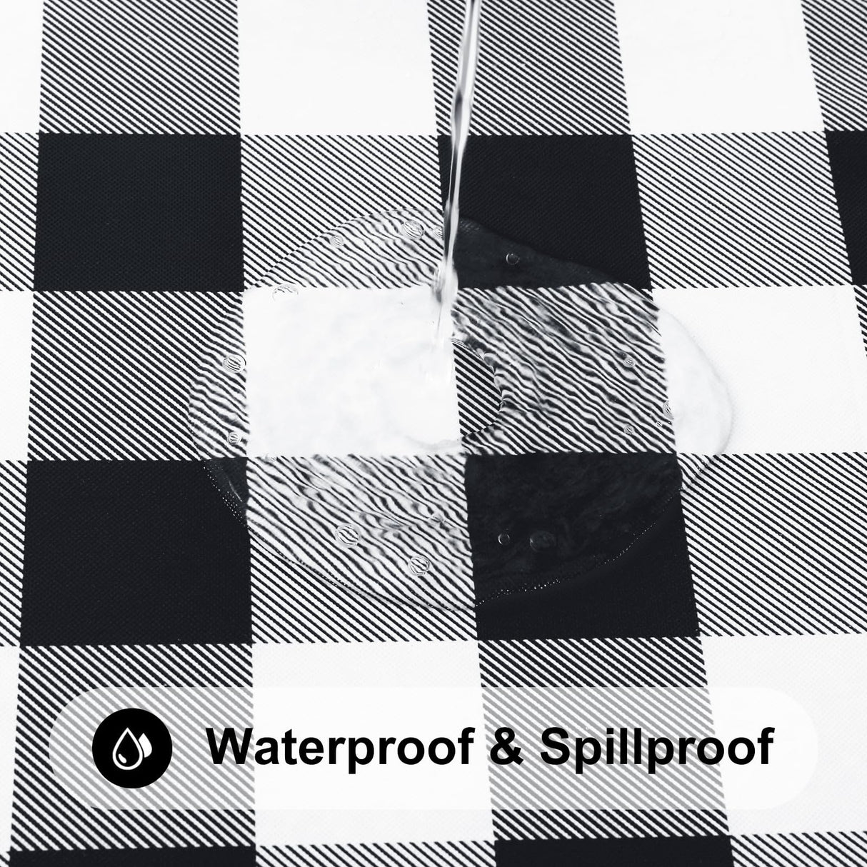 Smiry Rectangle Picnic Table Cloth, Elastic Waterproof Fitted Vinyl Tablecloth for 6 FT Tables, Flannel Backed Buffalo Plaid Table Covers for Dining, Camping, Outdoor (Black and White, 30" x 72") Smiry