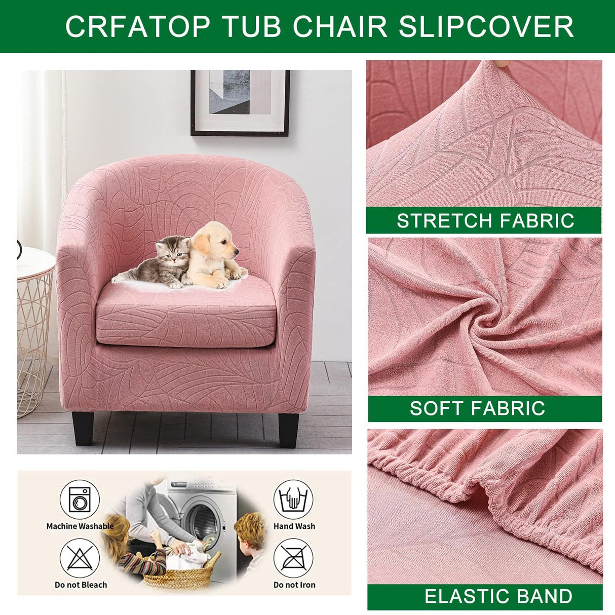 CRFATOP 2 Piece Club Chair Slipcover Stretch Barrel Chair Covers Jacquard Tub Chair Slipcovers Soft Armchair Sofa Cover Removable Couch Furniture Protector Arm Chair Cover for Living Room,D37 CRFATOP