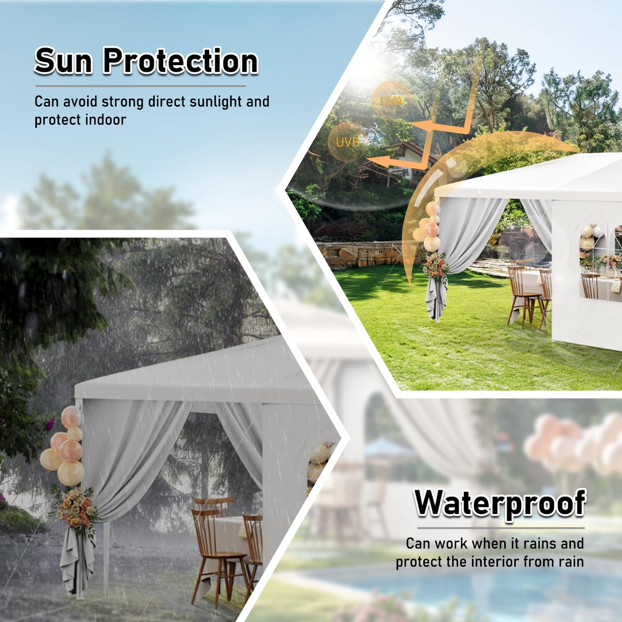 White Party Tent 10X20 Outdoor Canopy Tents for Parties Heavy Duty Waterproof Patio Gazebo Shelter with 6 Removable Sidewalls Wedding BBQ Events Tent for Birthday Holiday Backyard Garden Christmas susici