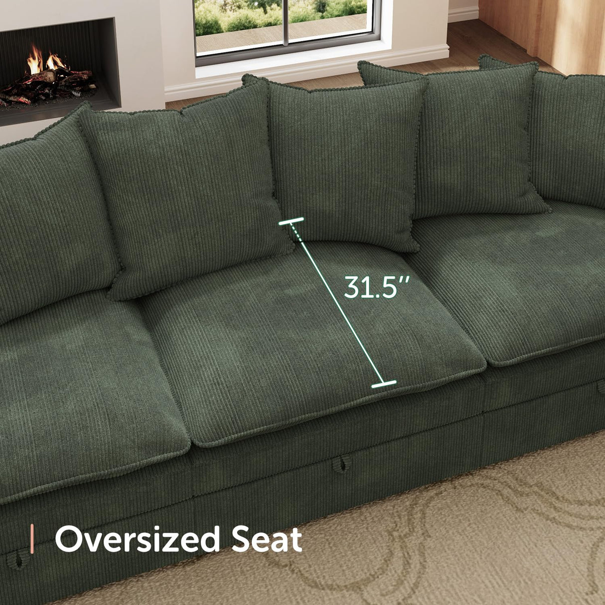 HONBAY Modular Sectional Sofa, Corduroy Sectional Couches for Living Room, U Shaped Couch with Storage, Green HONBAY