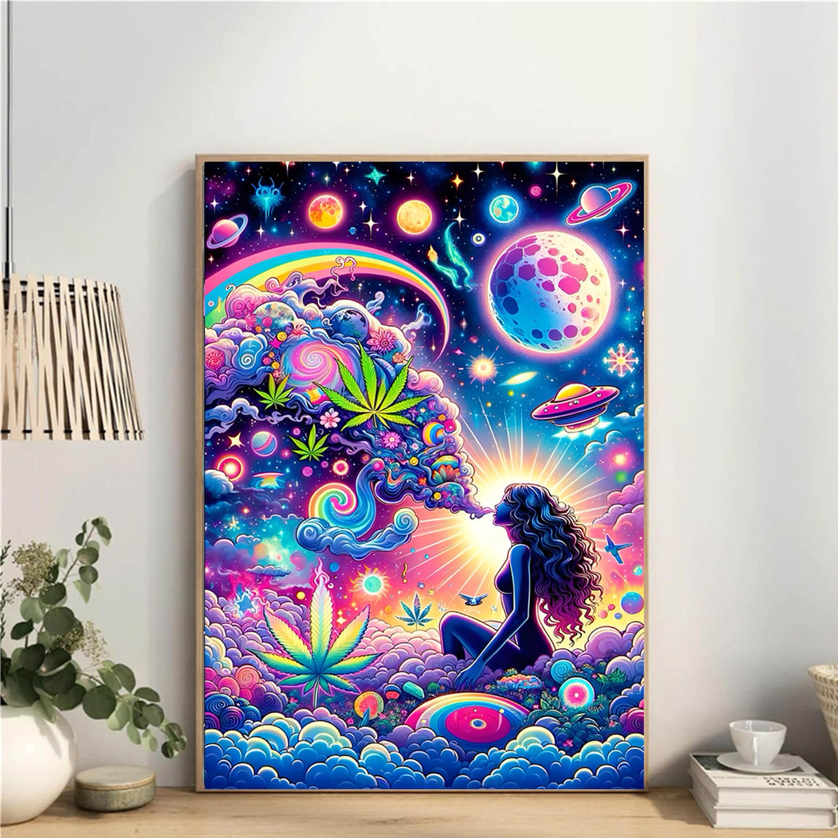 wmpikd Hippie Hippy Girl Diamond Art Painting Kits for Adults 5d DIY Trippy Cool Girl Gem Art Kit for Beginners Round Full Drill Paint with Diamonds Crafts Home Wall Decor Gifts 12x16 Inch wmpikd