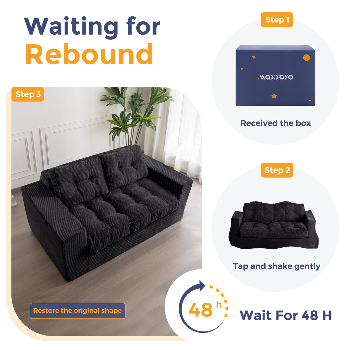 MAXYOYO Bean Bag Chair for Adults, Upholstered Floor Sofa with Armrests, Loveseat Boneless Couch with Tufted Cushion & Backrest, Sofa in A Box, Large Bean Bag Couch for Bedroom Living Room, Black MAXYOYO