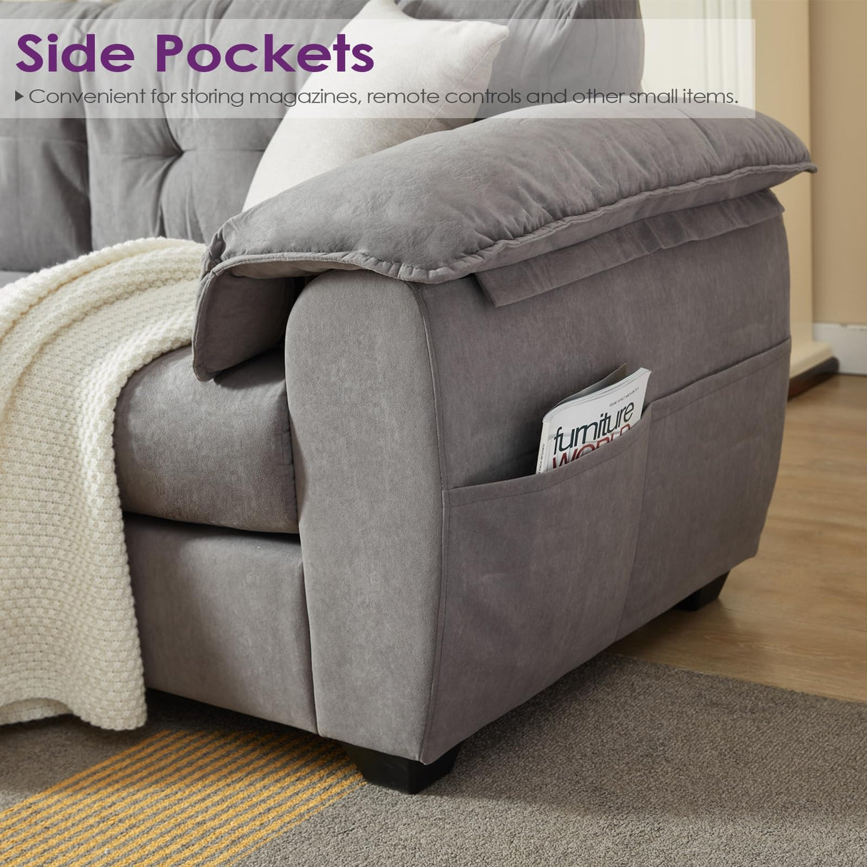 TYBOATLE Sofa Couches for Living Room, Mid-Century Modern Comfy Tufted Upholstered 87" W Loveseat w/ 2 USB Charger & Side Pocket, 2/3 Seater Cloud Couch Sofas for Apartment Bedroom Office (Dark Grey) TYBOATLE