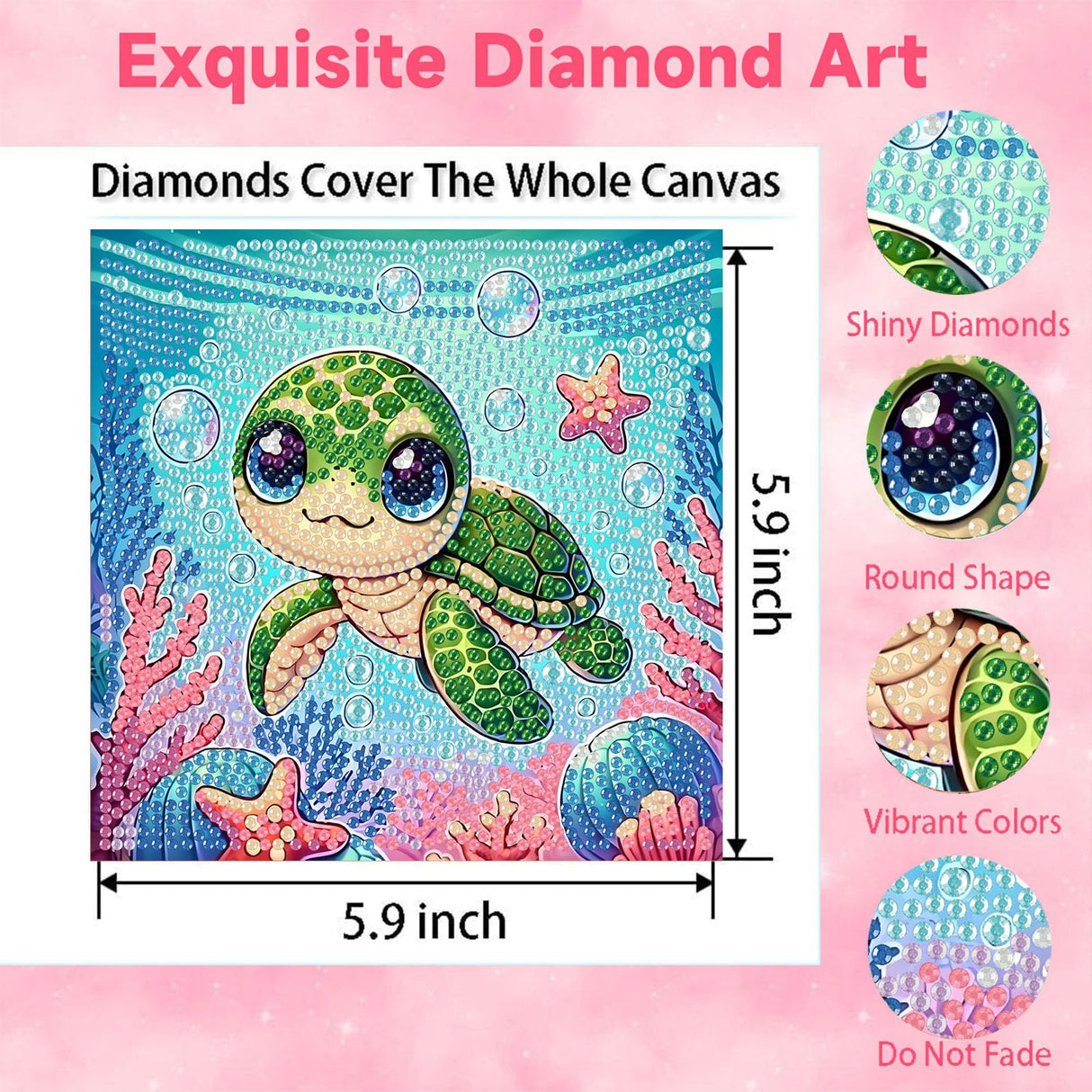 Sea Turtle Diamond Art Painting Kits for Kids with Frame, Turtle Diamond Art for Kids Ages 4-8-12 with Frame, Easy Small Cute Animal Gem Painting Kit for Gift Home Wall Decoration (7x7 inch) Arttoplus