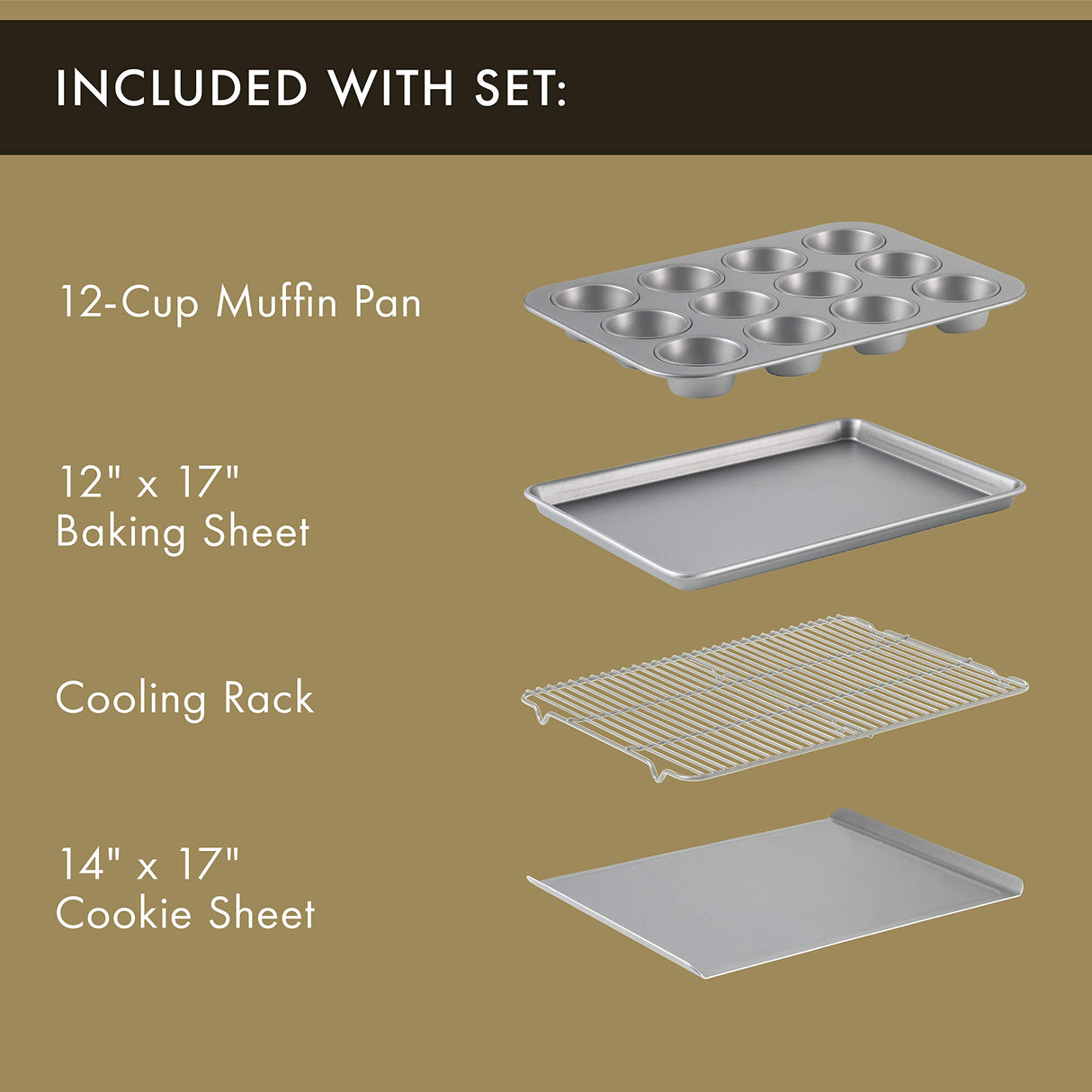 Calphalon 10-Piece Nonstick Bakeware Set, Includes Baking Sheet, Cookie Sheet, Cake Pans, Muffin Pan, and More, Dishwasher Safe, Silver Calphalon