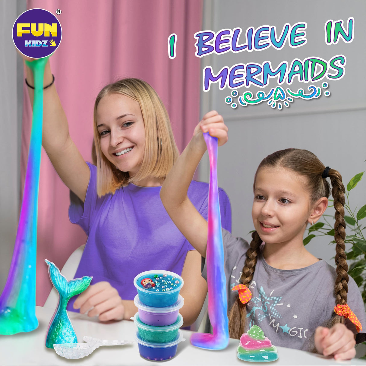 Summer Gift Mermaid Slime Kit for Girls, FunKidz Shimmer Slime Making Kit for Kids Age 8-12 DIY Soft Glitter Glossy Metallic Slime Toy FUN KIDZ
