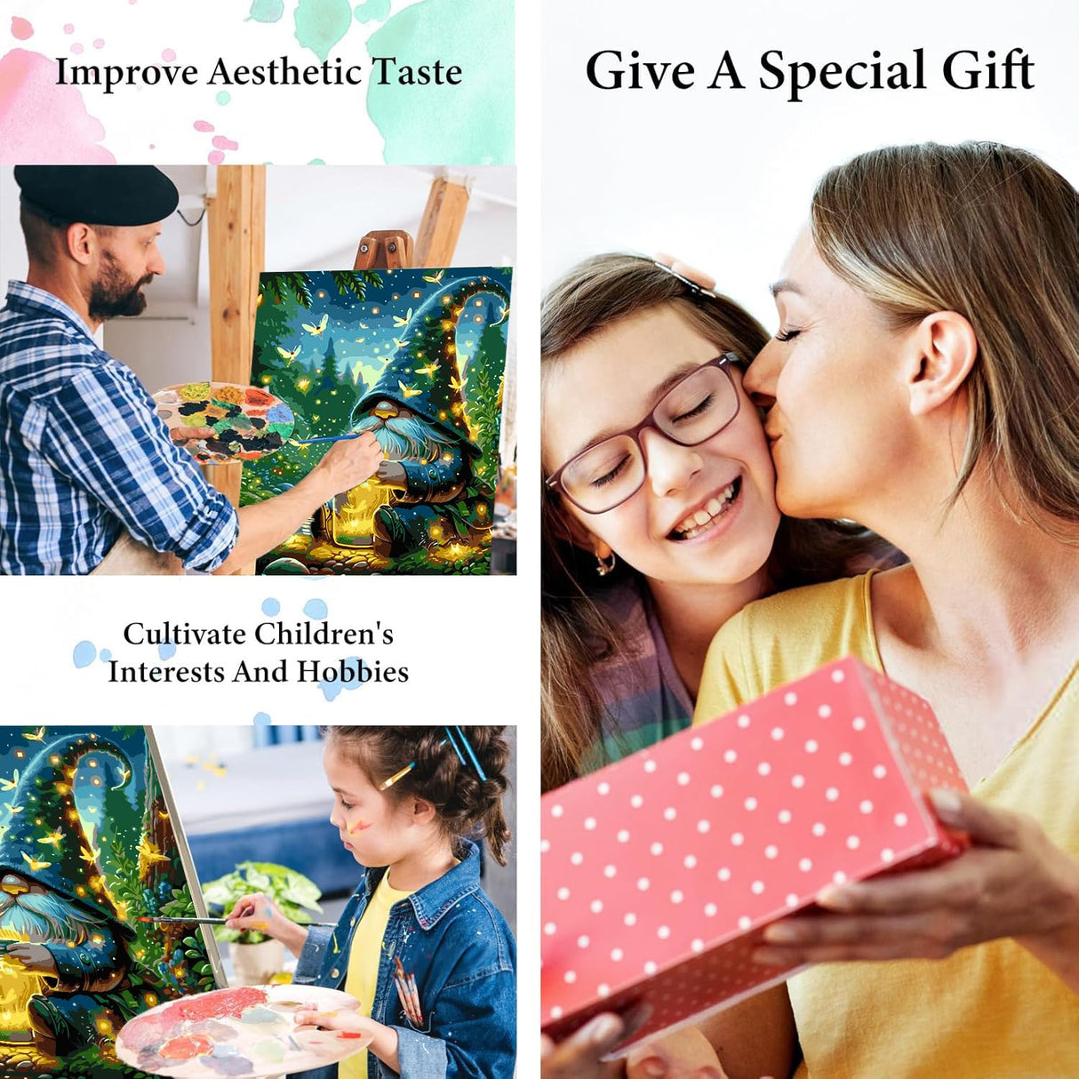 igoodom Paint by Numbers Kit for Adults – Gnome Adult Paint-by-Number on Canvas, DIY Acrylic Painting Set for Home Decor, 16x16in igoodom