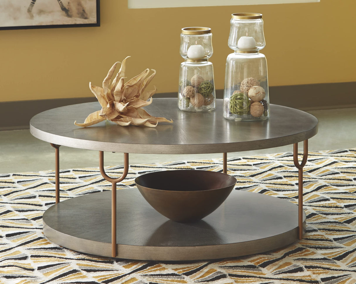 Signature Design by Ashley Ranoka Contemporary Round 42" Coffee Table, Metallic & Goldtone Finish Signature Design by Ashley