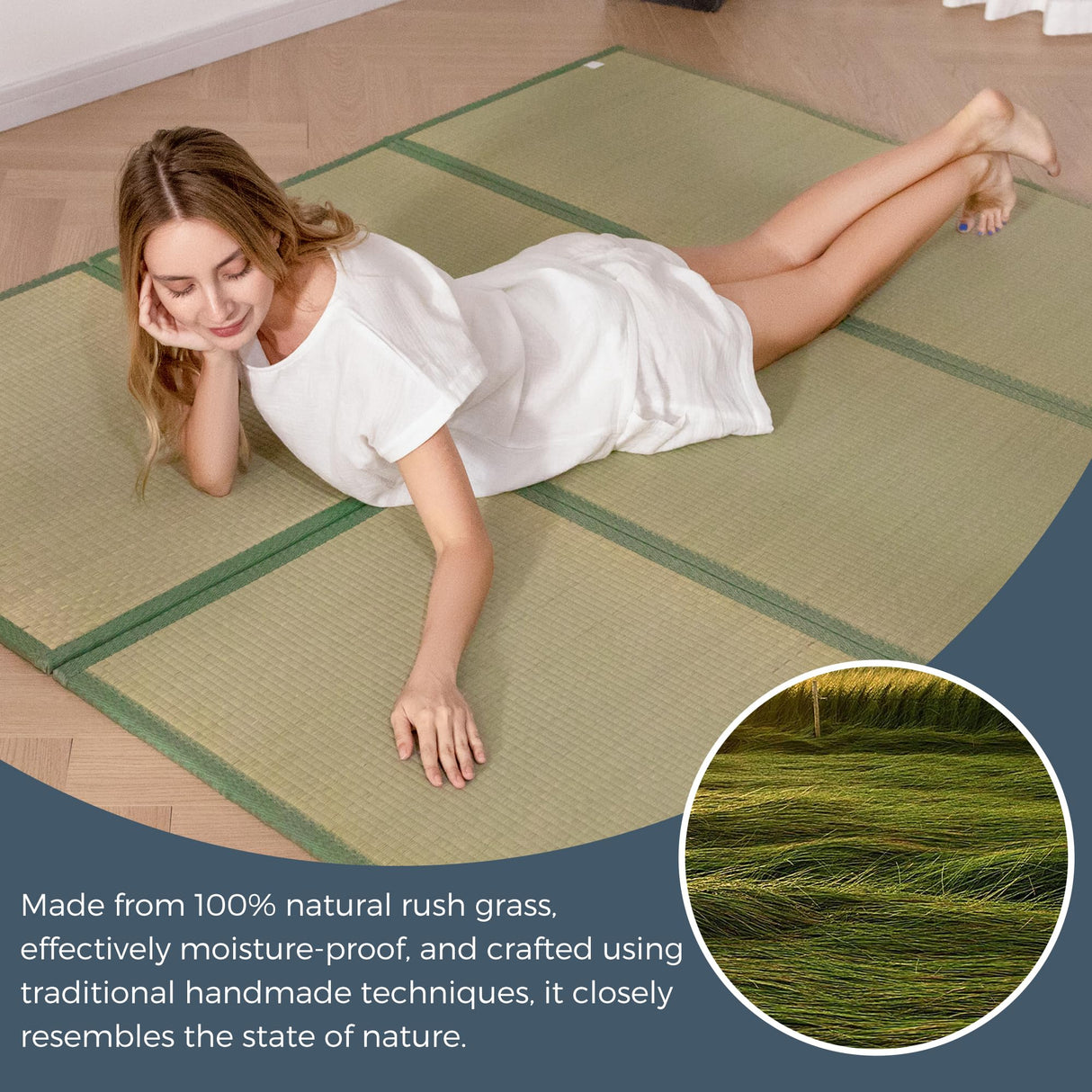 MAXYOYO Japanese Tatami Mat 100% Rush Grass Portable Folding Mat Futon Mattress Firm Traditional Floor Bed 79"x60"x0.47" MAXYOYO