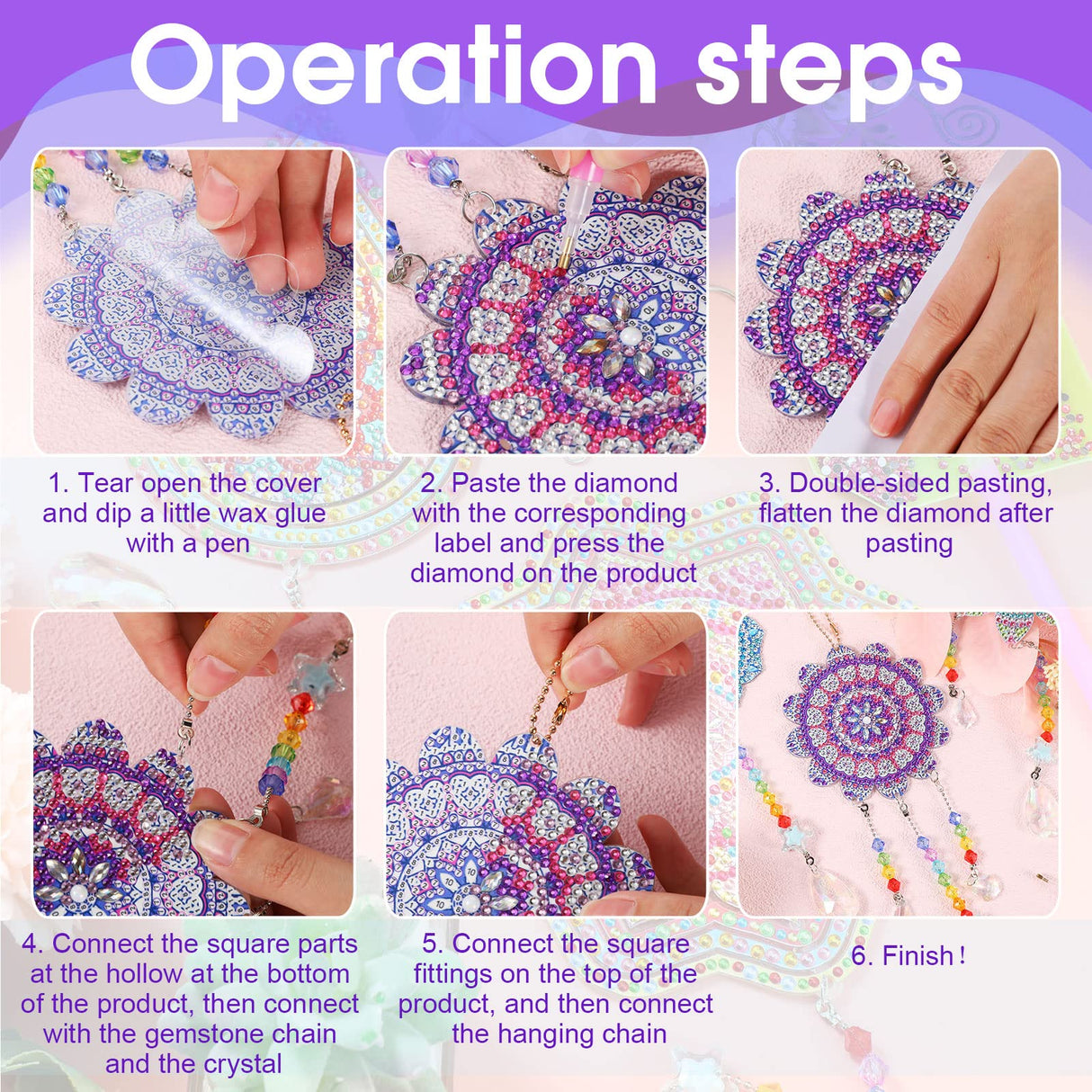 Macarrie 3 Pack Rhinestone Painting Suncatcher Wind Chime Double Sided Crystal Rhinestone Painting Hanging Ornament Flower Shape Suncatcher Kit for Adults DIY Window Home Garden(Fresh Style) Macarrie