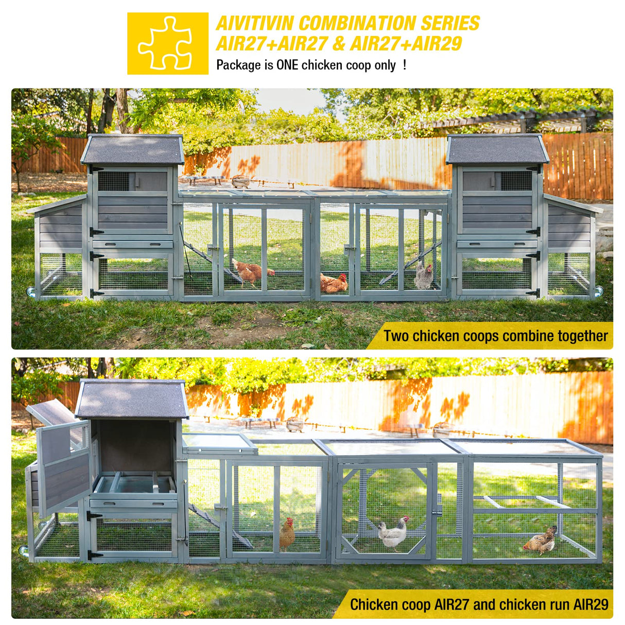 Aivituvin Chicken Coop Expandable Chicken House with Wheel Large Hen House Movable Poultry Cage, Easy Combination with Second Coop Aivituvin