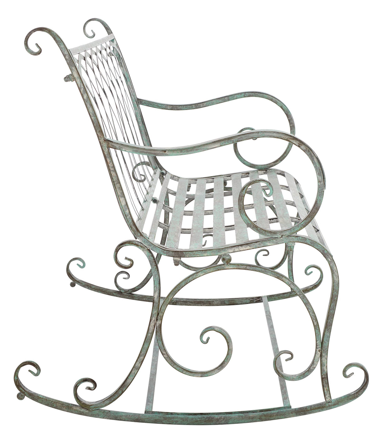 SAFAVIEH Outdoor Collection Ressi Victorian Antique Dark Green Wrought Iron Rock Bench SAFAVIEH