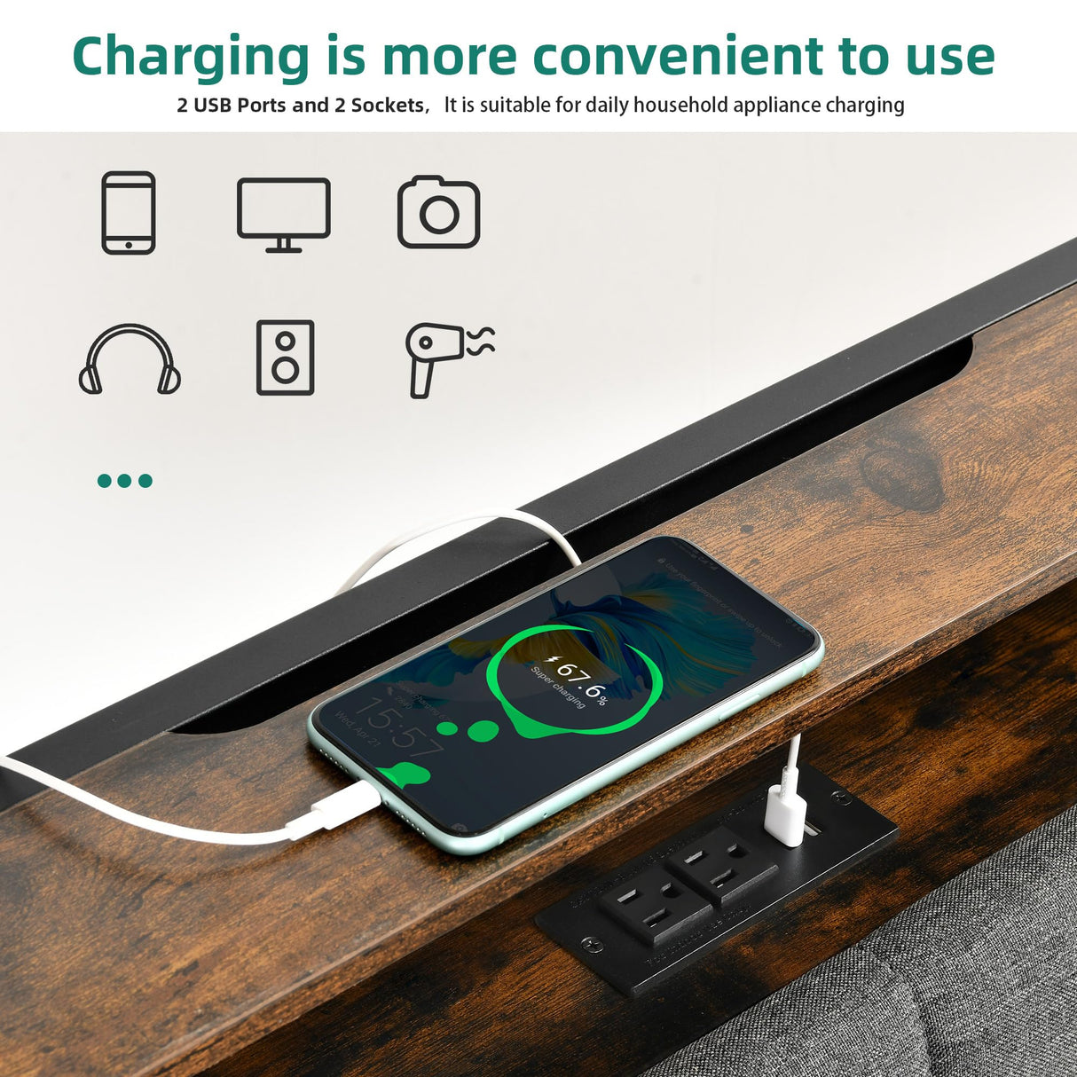 YITAHOME Queen Size Bed Frame with RGB LED Lights and 4 Drawers, Upholstered Platform Bed with Charging Station and Storage Headboard, No Box Spring Needed, Noise-Free, Fast Assembly, Rustic Brown YITAHOME