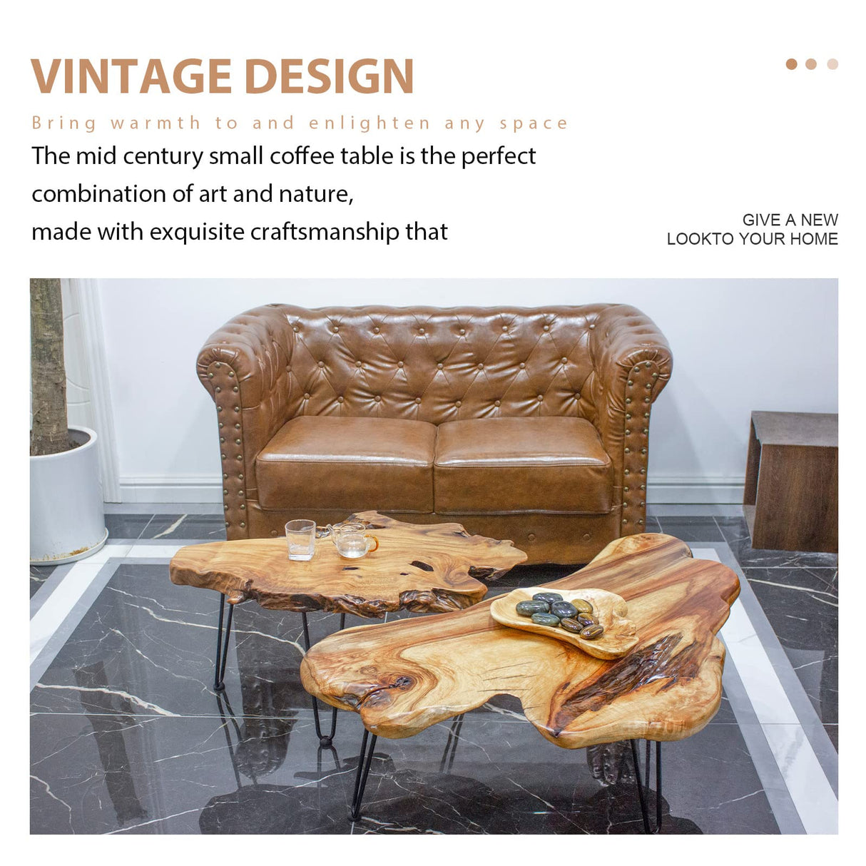 BTEOBFY Natural Wood Coffee Table with Clear Lacquer Finish and Metal Hairpin Legs for Living Room - 20-27 inches Long- Mesa de Centro para Sala BTEOBFY