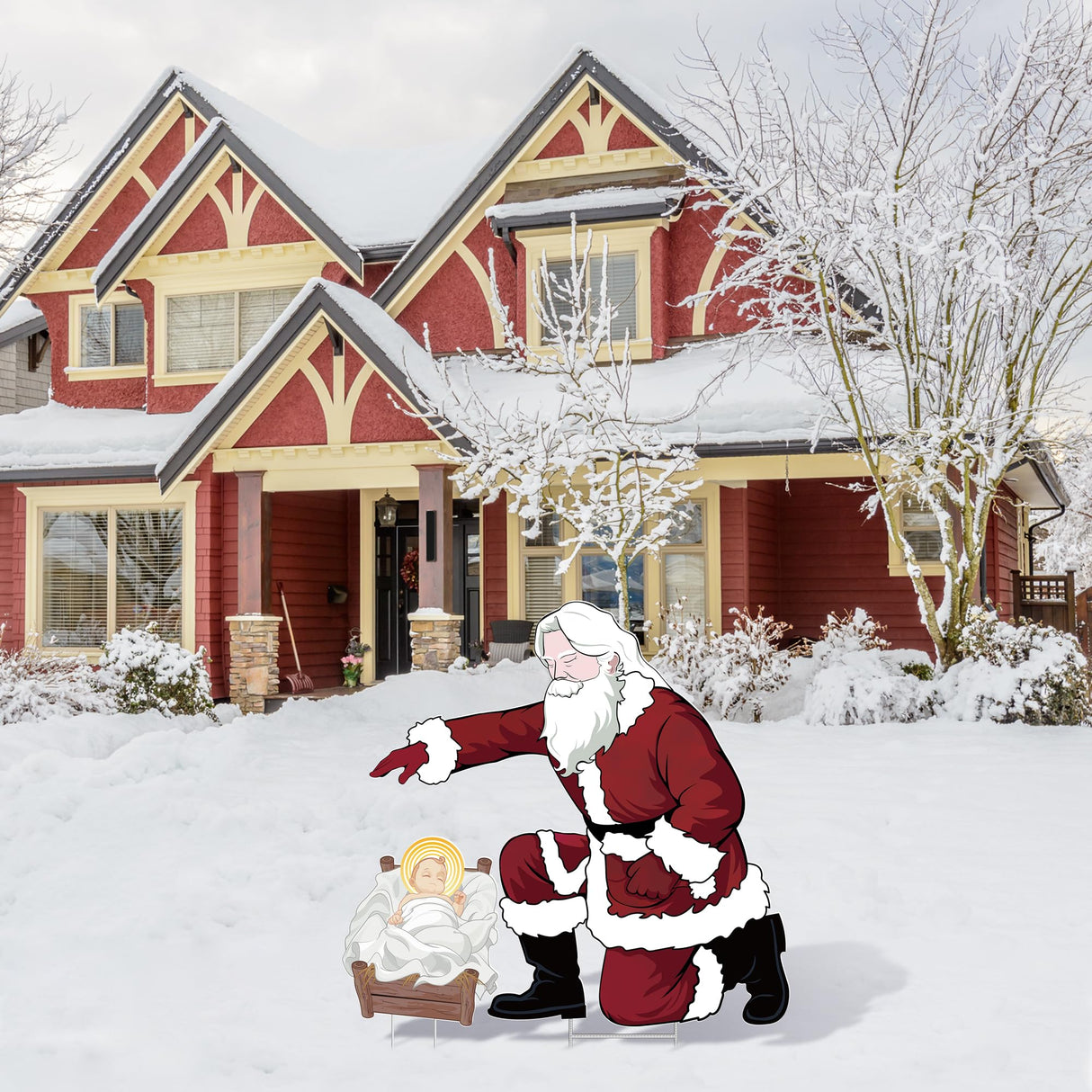 Vivantia Santa Jesus Nativity Set Large 90cm Tall Weatherproof Religious Santa Holy Jesus Birth Christian Nativity Scene with Metal Stakes for Outdoor Christmas Holiday Lawn Home Garden Yard Decor Vivantia