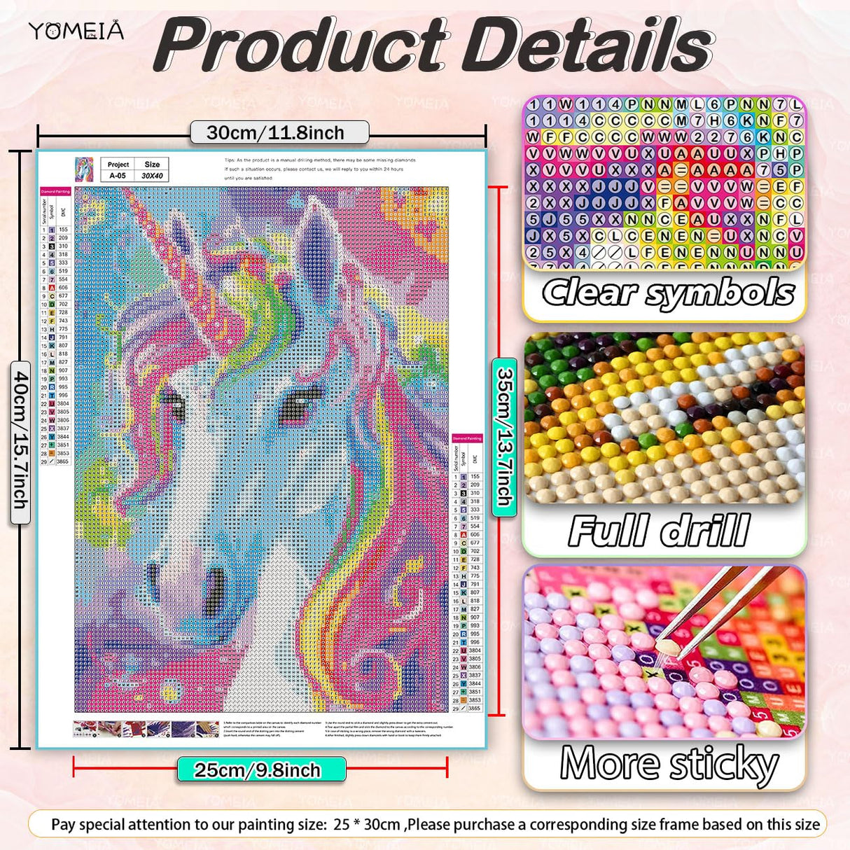 YOMEIA 5D Diamond Painting Kits for Adults&Beginner Full Drill Unicorn Diamond Art Paint with Round Diamonds DIY Gem Painting Kit for Home Wall Decor(11.8x15.7in) YOMEIA