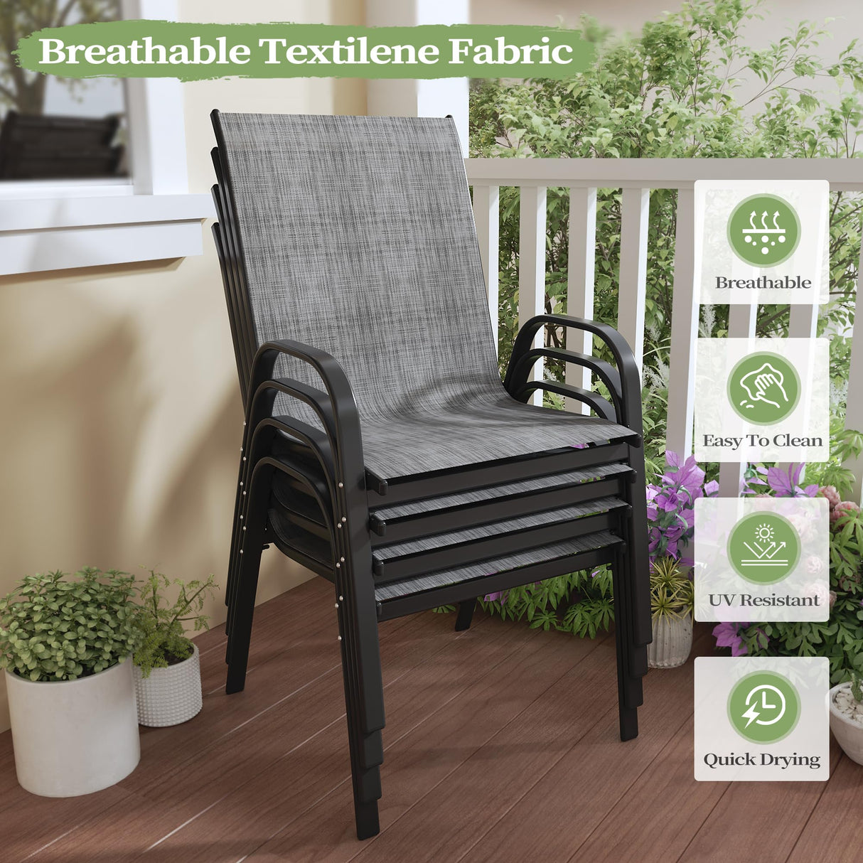 PIZZELLO 11 Pieces Outdoor Dining Set, 106" Aluminum Extendable Patio Dining Table w/ 10Pcs Stackable Textilene Chairs, All Weather Outdoor Table and Chairs Sets for Backyard, Garden and Deck PIZZELLO