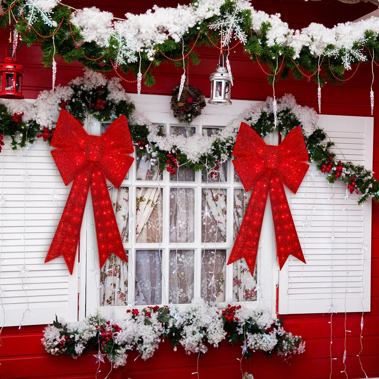 LAMPHOME(48in 126LED Red Lighted Christmas Large Bow, Wreaths Bows with Lights Christmas Tree Garland Ornament for Xmas Party Accessories Crafts Decor Indoor Outdoor LAMPHOME