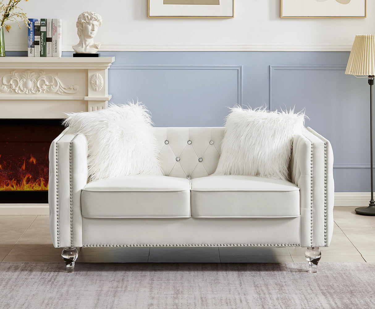 FYLCOUAMㅤ 59" Velvet Loveseat with Crystal Buttons Tufted Sofa, Trimmed Nailhead and Heavy-Duty Lucite Legs Loveseat Couch | Hollywood Regency Couch for Living Room, Bedroom FYLCOUAMㅤ