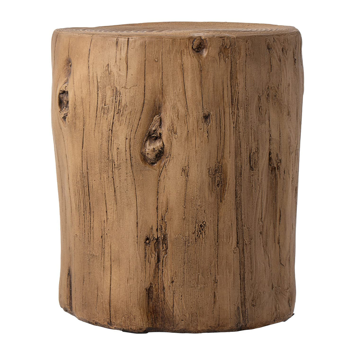 SUNBURY Outdoor Stump Side Table, Faux Wooden Concrete Side Table, Tree Stump Wooden Stool, Patio End Table, Round Outdoor Accent Drum Table, Light Brown Ottoman or Plant Stand SUNBURY