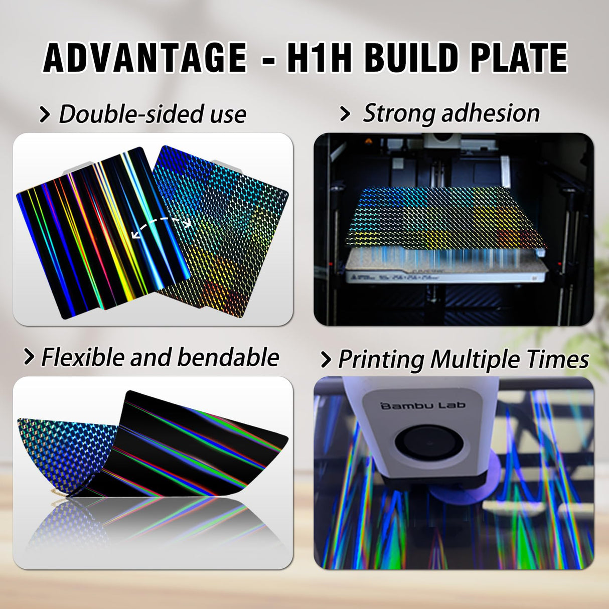 Wefuit 3D Printer H1H Build Plate for Bambu Lab A1/X1C/X1/X1E/P1P/P1S 3D Printer,257x257mm Spring Steel Plate,Double Sided Flexible Sheet Removable Platform (Light Beam H1H +Phantom H1H) Wefuit